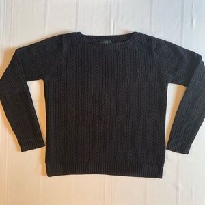 Lauren Ralph Lauren Black Crew Neck Cable Knit 100% Cotton Sweater Size M